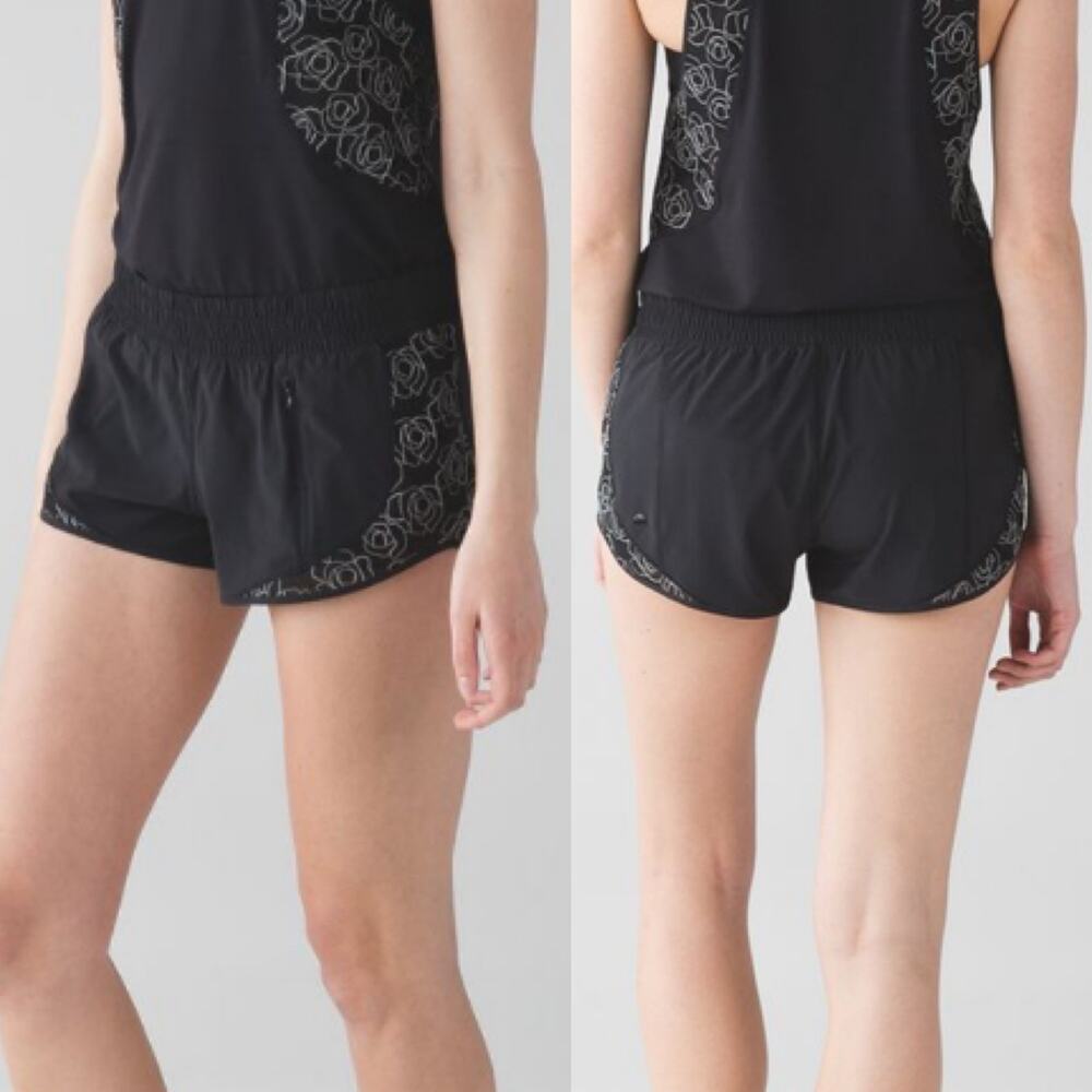 Lululemon Lucent Short Black Floral Mesh Size 10 Activewear Gym Fitness Running